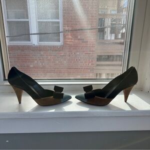 Moschino Brown, tan and blue suede Women's Heels with structured bow 37.5 EU